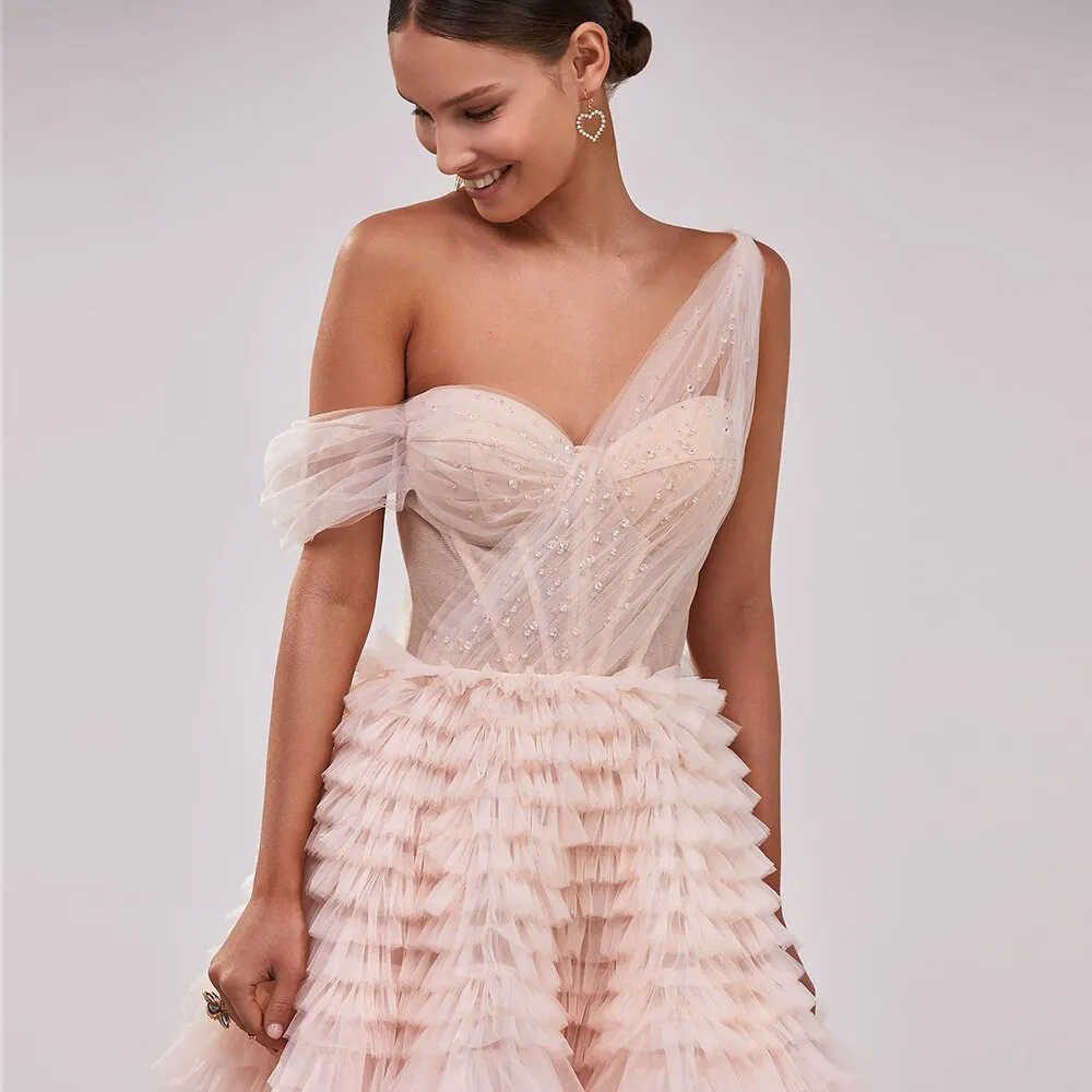 Luxury Pink One Shoulder Evening Dress SF085