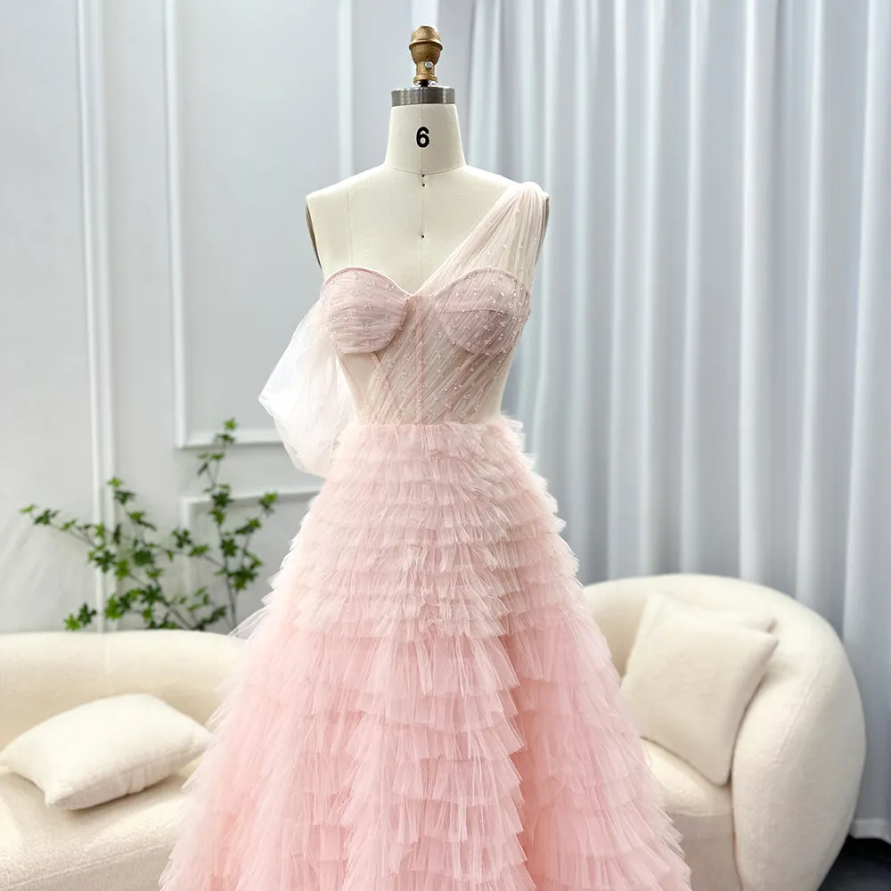 Luxury Pink One Shoulder Evening Dress SF085
