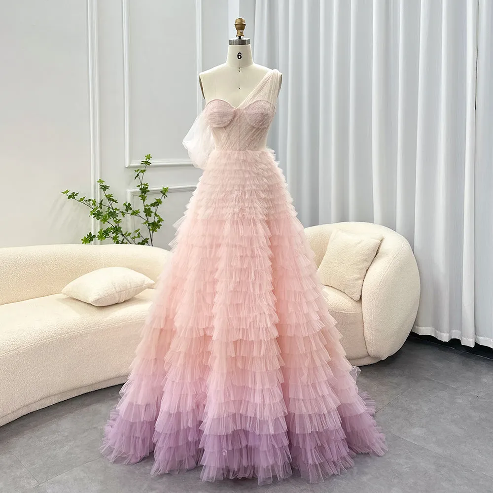 Luxury Pink One Shoulder Evening Dress SF085