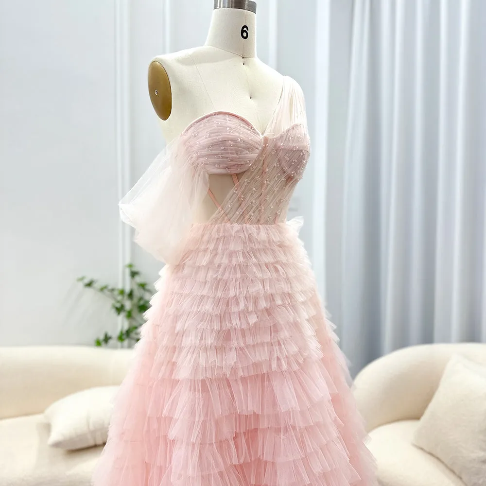 Luxury Pink One Shoulder Evening Dress SF085