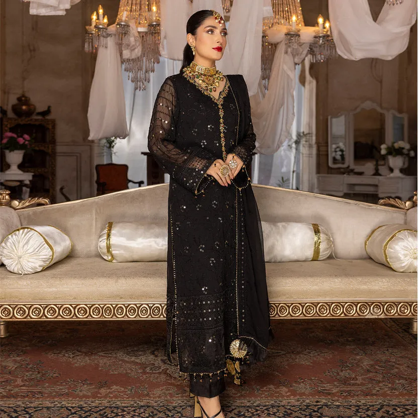 Merakish Luxury Embroidered Chiffon Collection – Black Orchid