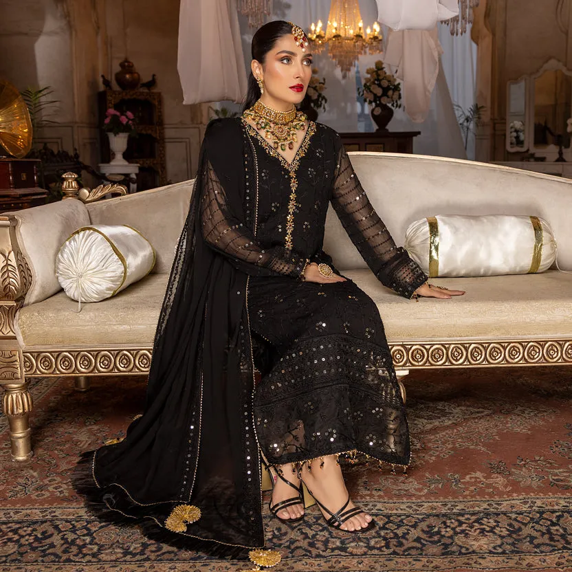 Merakish Luxury Embroidered Chiffon Collection – Black Orchid
