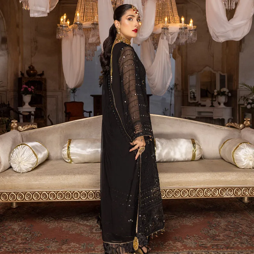 Merakish Luxury Embroidered Chiffon Collection – Black Orchid