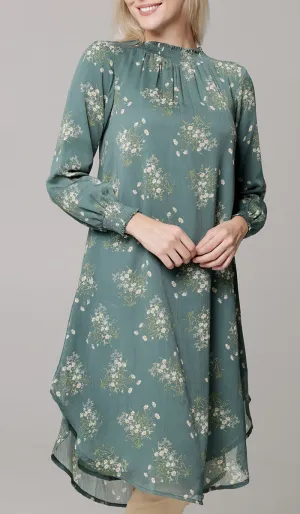 Miral Modest Essential Long Print Chiffon Midi - Jade Floral - PREORDER (ships in 2 weeks)