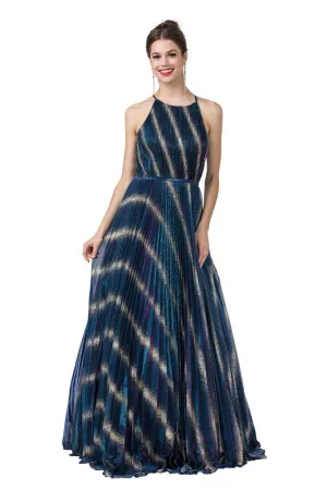 Navy blue Two-tone Long Evening Dress