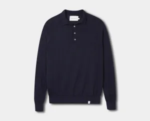 Navy Long Sleeve Wool Polo