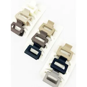 Neutral Color Mini Rectangle Hair Claw 3-Piece Set