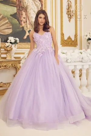 Nox Anabel CU1115 Size 4, 10 Lilac Long Shimmer Ballgown 3D Lace Sequin Prom Dress Train Formal Gown