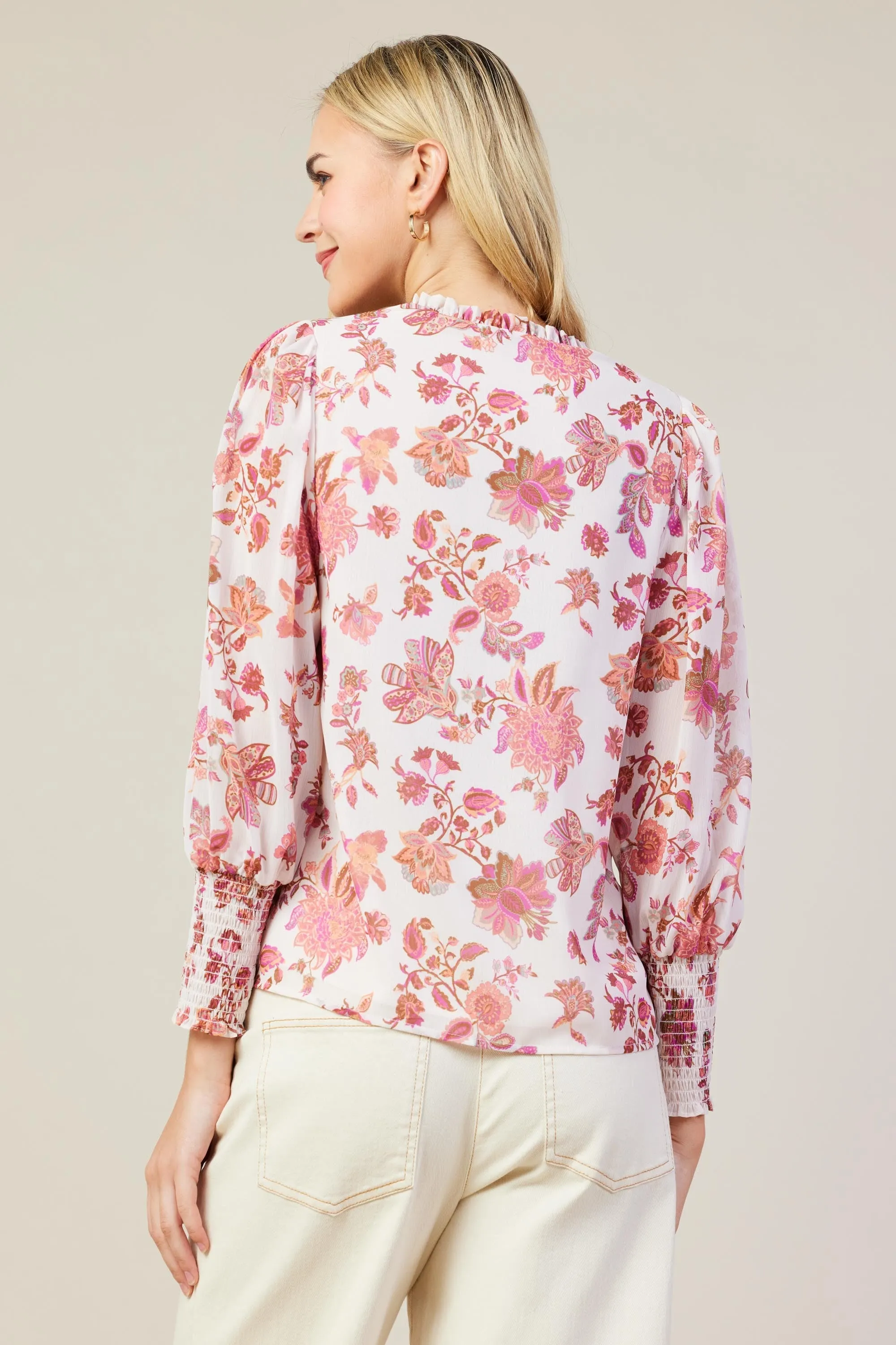 Octavia Floral Print Top, Blush-Mulberry