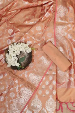 Orange Banarasi Soft Silk Three Piece Suit Set