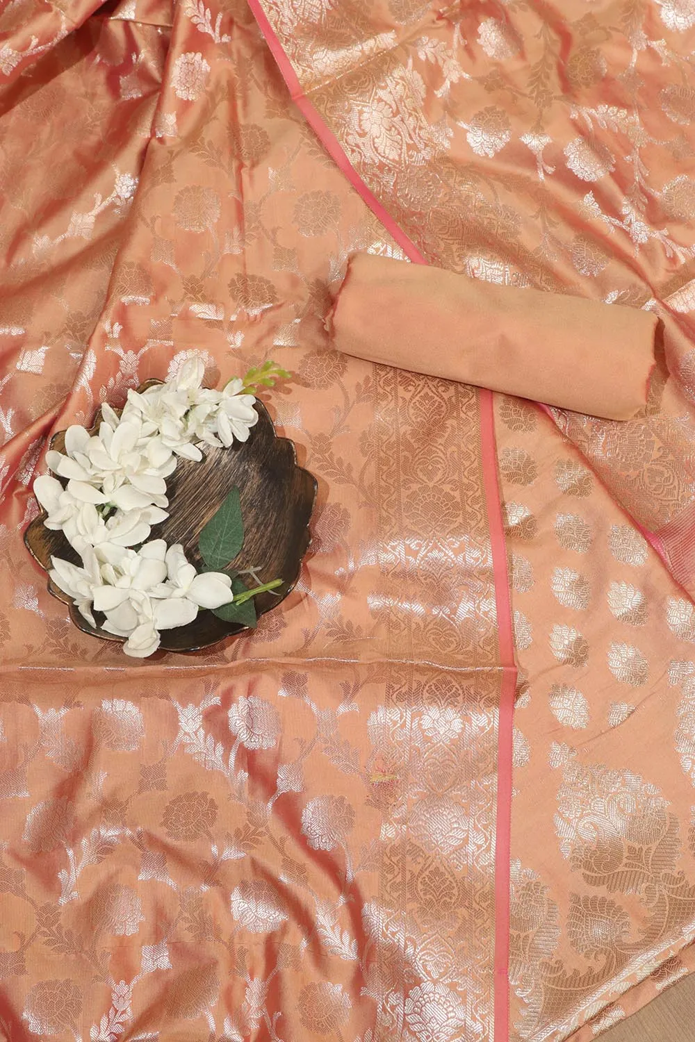 Orange Banarasi Soft Silk Three Piece Suit Set