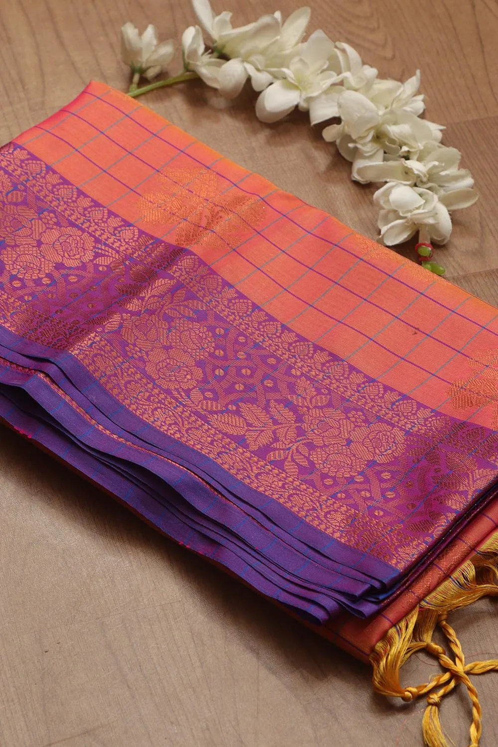 Pink Shot Kanjeevaram Silk Checks Saree - Elegant and Timeless
