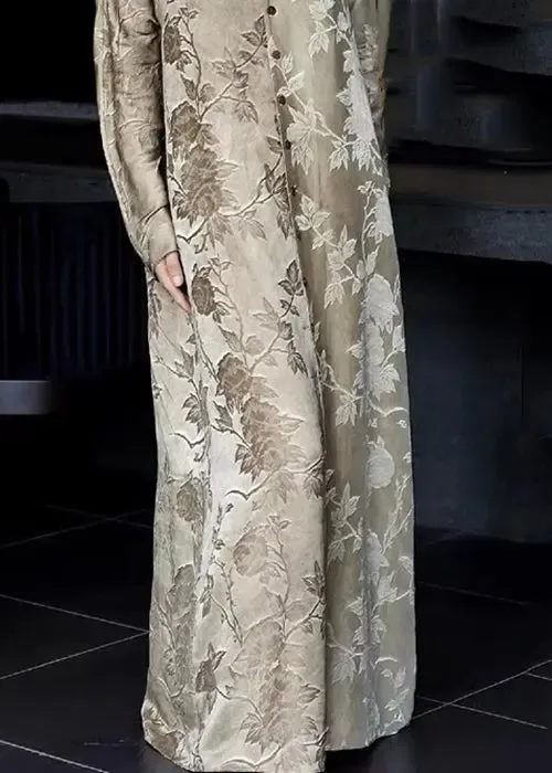 Print Button  Silk Blouses Long Dresses