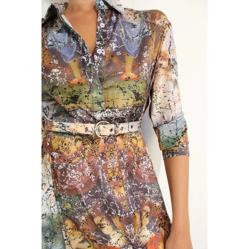 Printed Long Sleeve Long Dress