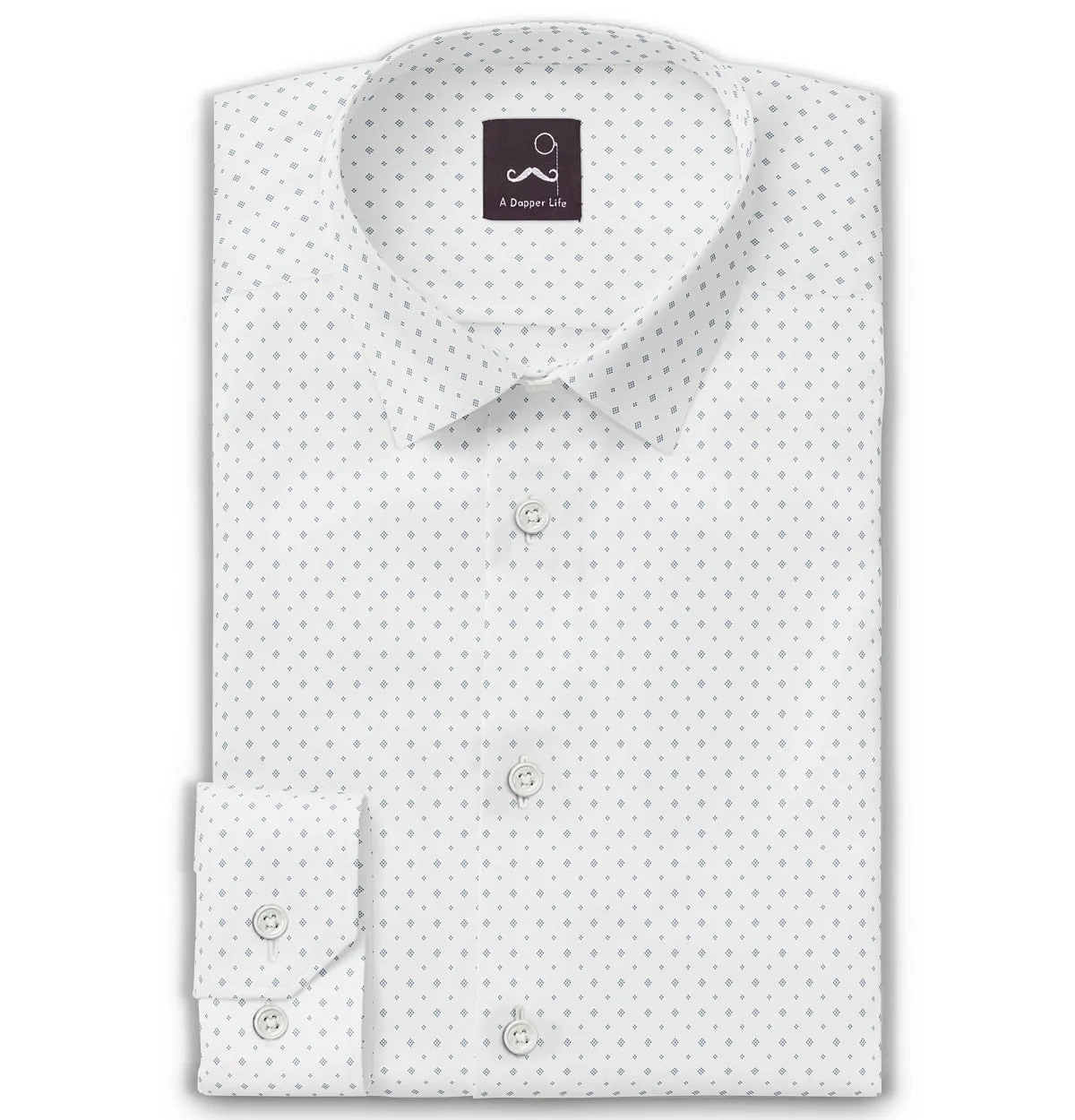 Pure Cotton - Long Sleeve - White with Blue Dot Diamonds