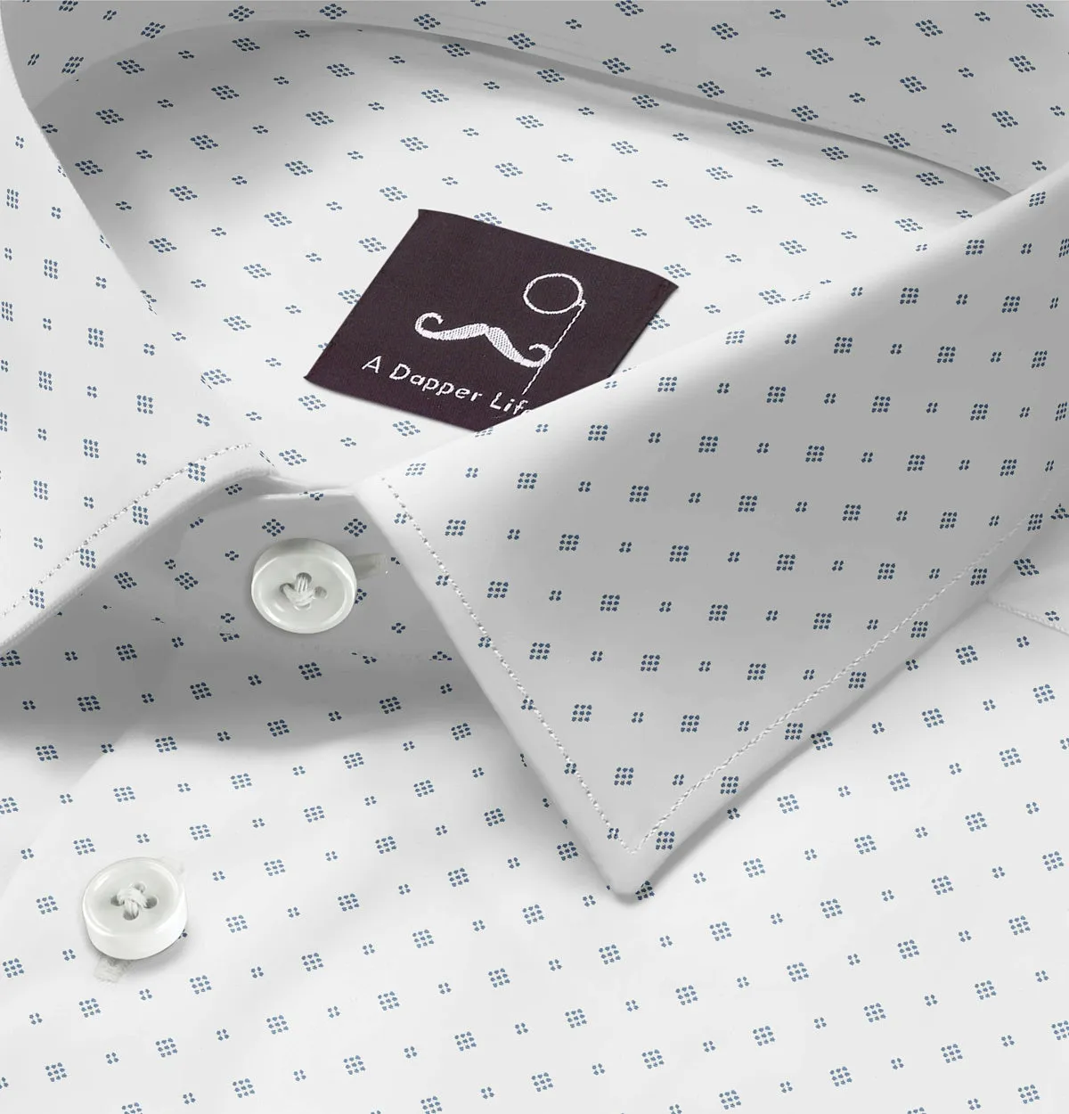 Pure Cotton - Long Sleeve - White with Blue Dot Diamonds