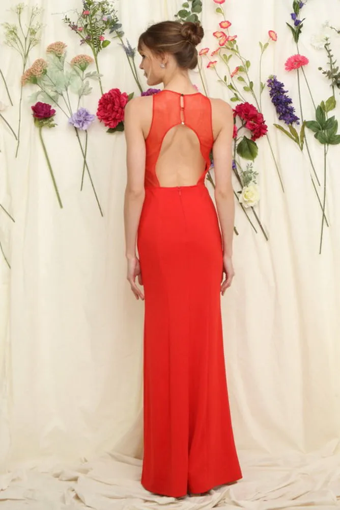 Red Embellished Top Fitted Maxi Dress
