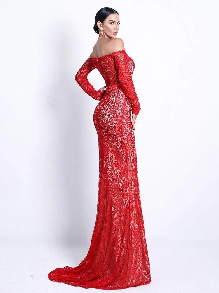 Red Lace Maxi Elegant Night Out Dress