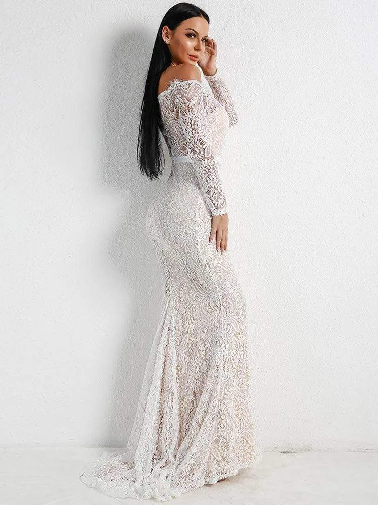 Red Lace Maxi Elegant Night Out Dress