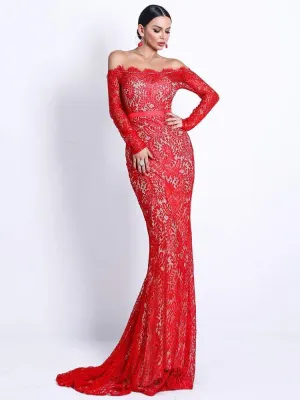 Red Lace Maxi Elegant Night Out Dress