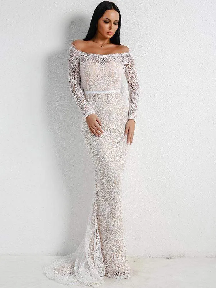 Red Lace Maxi Elegant Night Out Dress