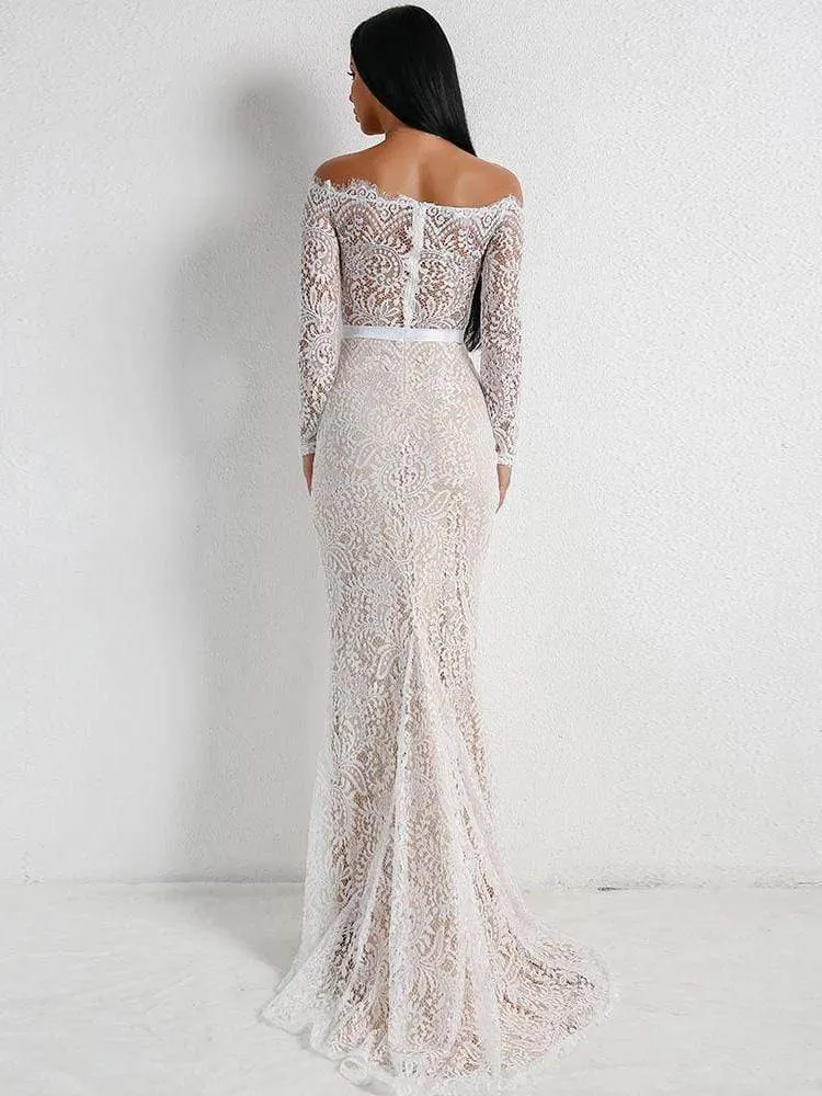 Red Lace Maxi Elegant Night Out Dress