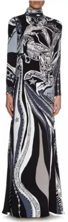 'Sagittarius' Print High-Neck Long Silk Gown