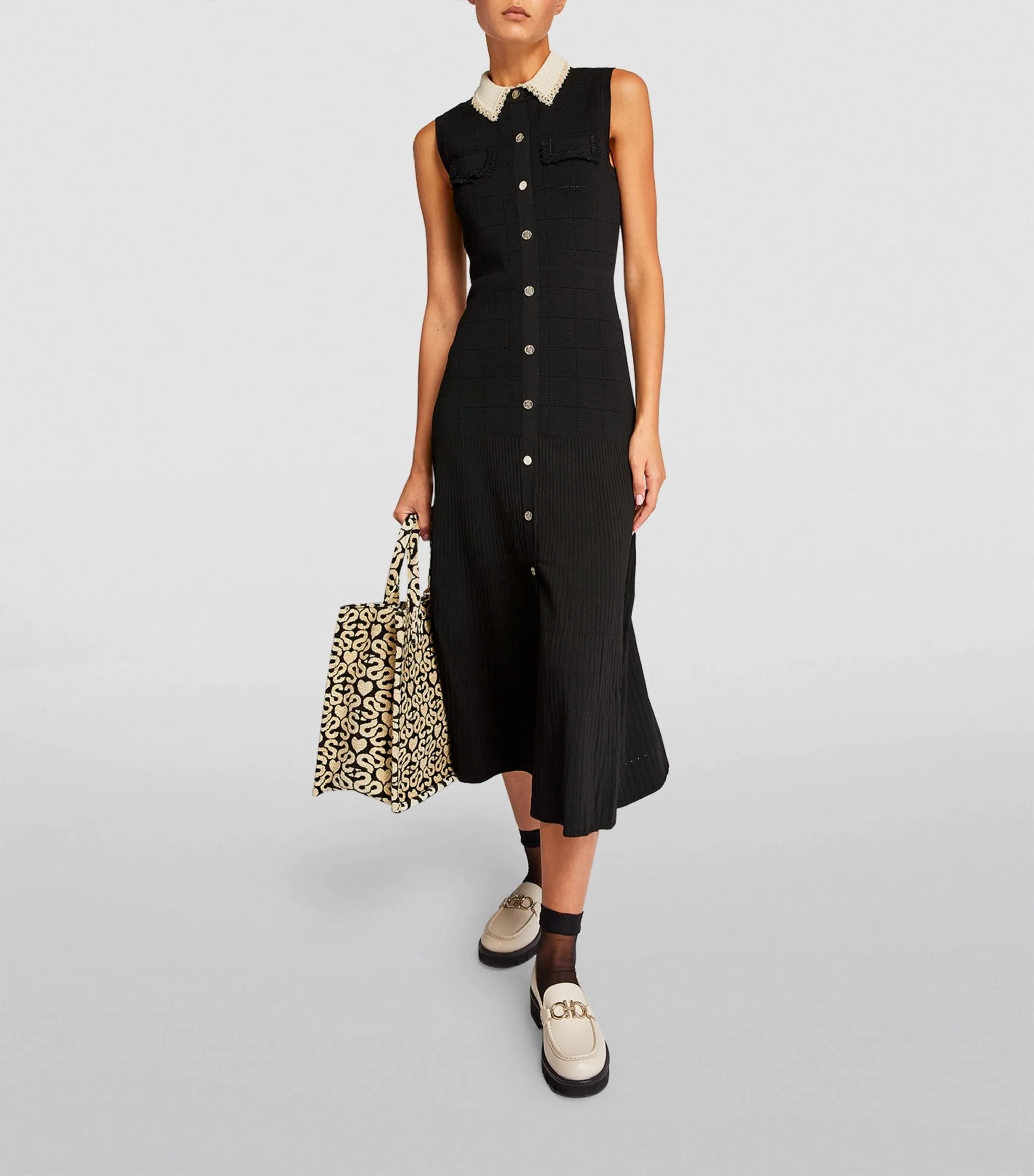 SANDROContrast-Collar Midi Dress