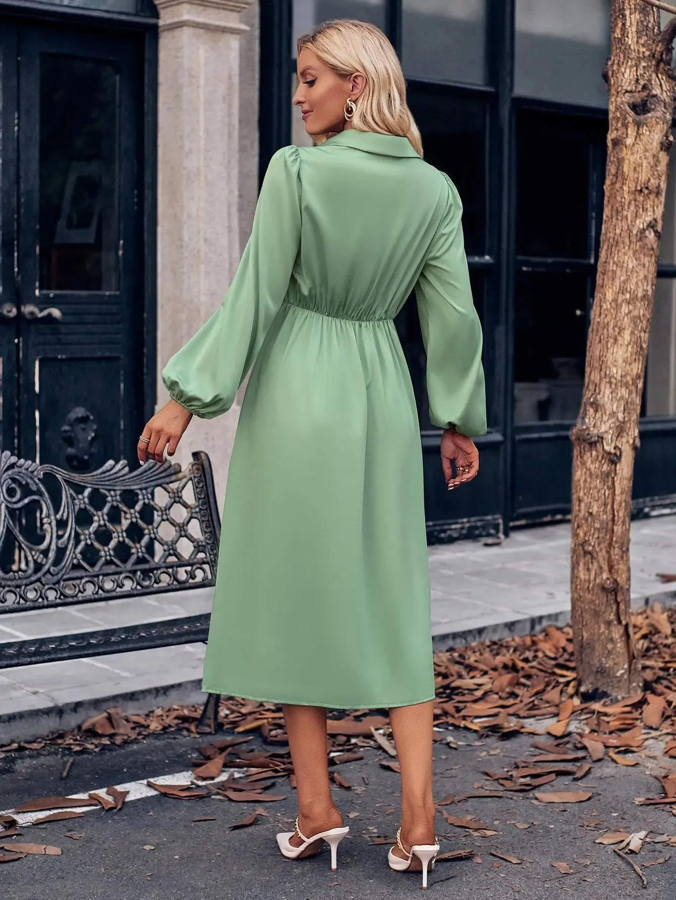 Satin Long Sleeve Dress
