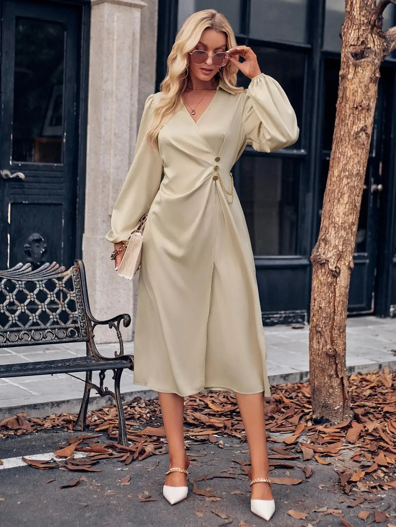 Satin Long Sleeve Dress