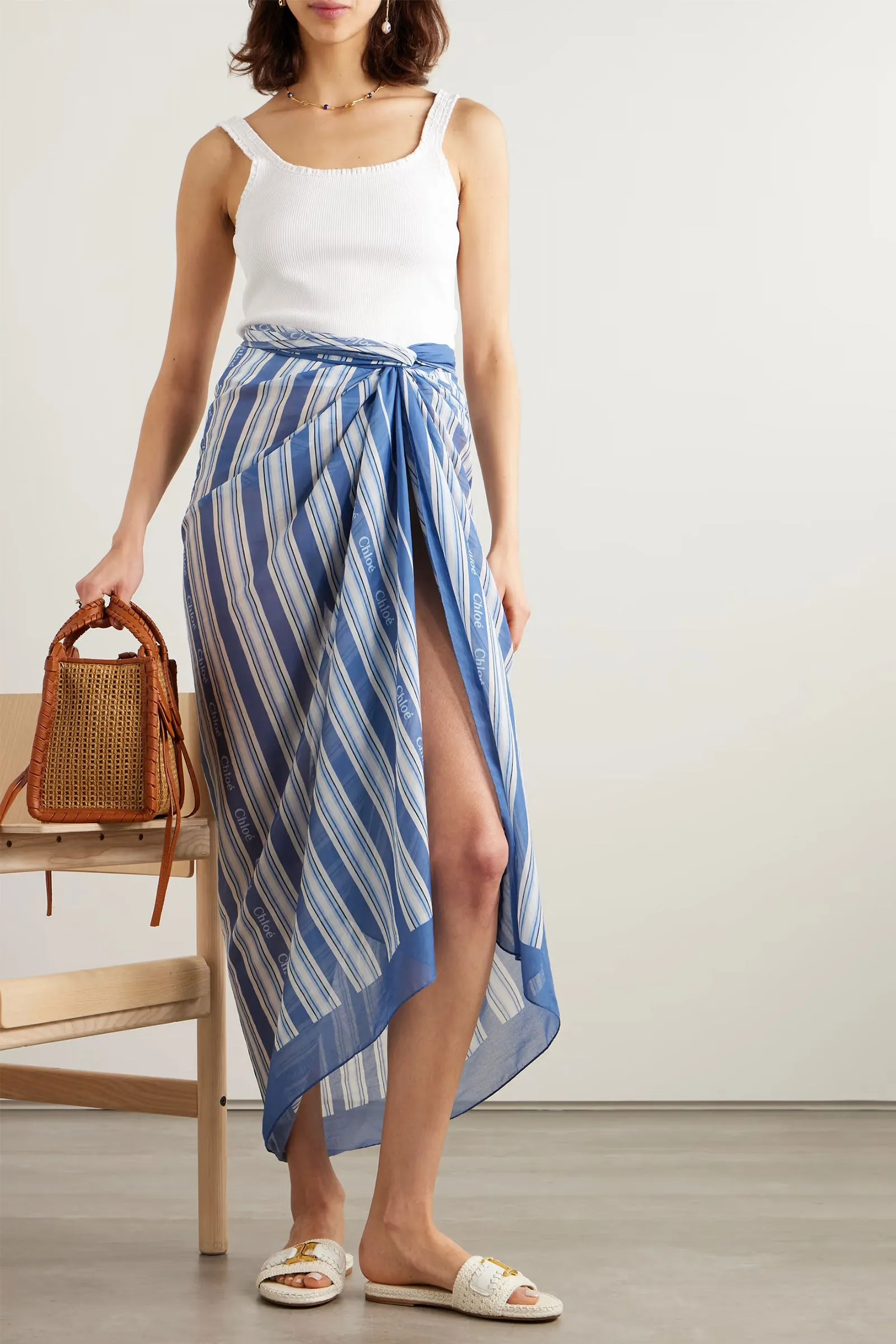 Striped Cotton and Silk-blend Voile Scarf