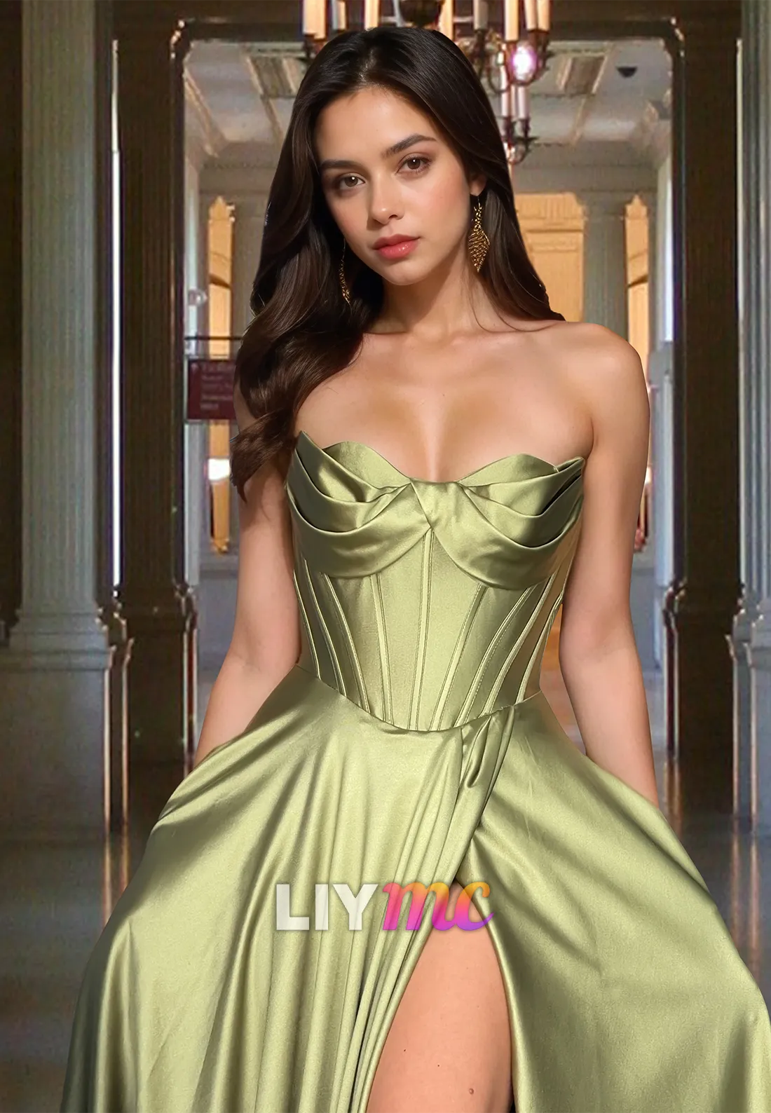 Sweetheeart Sleeveless Side Slit Pleated A-Line Prom Dress