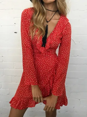 TastyHottie - Short Dress Women V Neck Long Sleeve Chiffon Dress