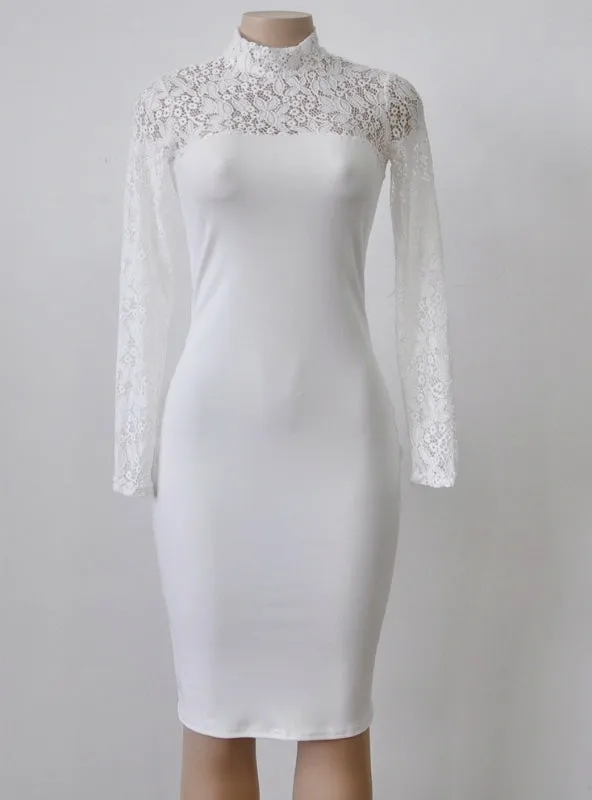 TastyHottie - White Lace Dress New Winter Turtleneck Long Sleeve
