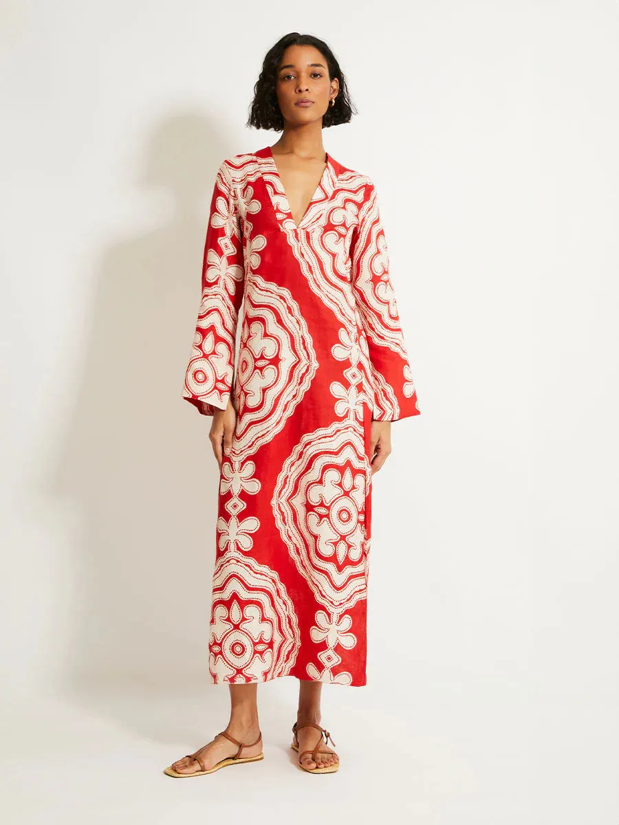 Theodora Column Dress in Niku Red