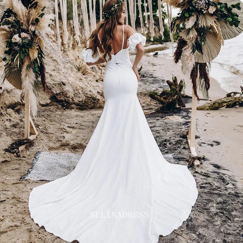 Two Piece Mermaid Wedding Dress Simple White Custom Wedding Dress GRDK014