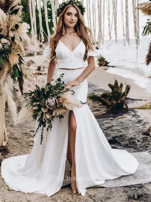 Two Piece Mermaid Wedding Dress Simple White Custom Wedding Dress GRDK014