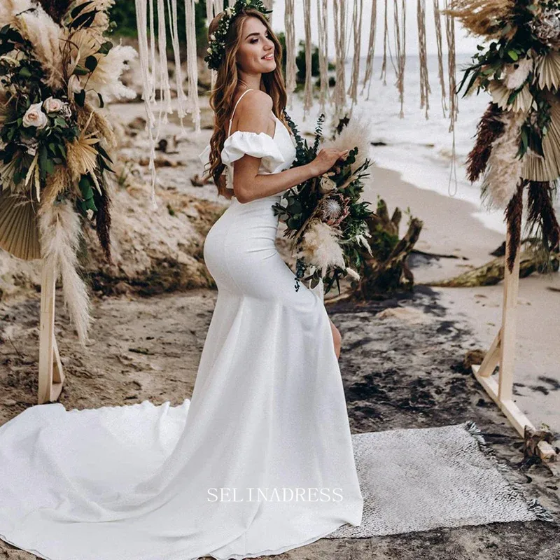 Two Piece Mermaid Wedding Dress Simple White Custom Wedding Dress GRDK014
