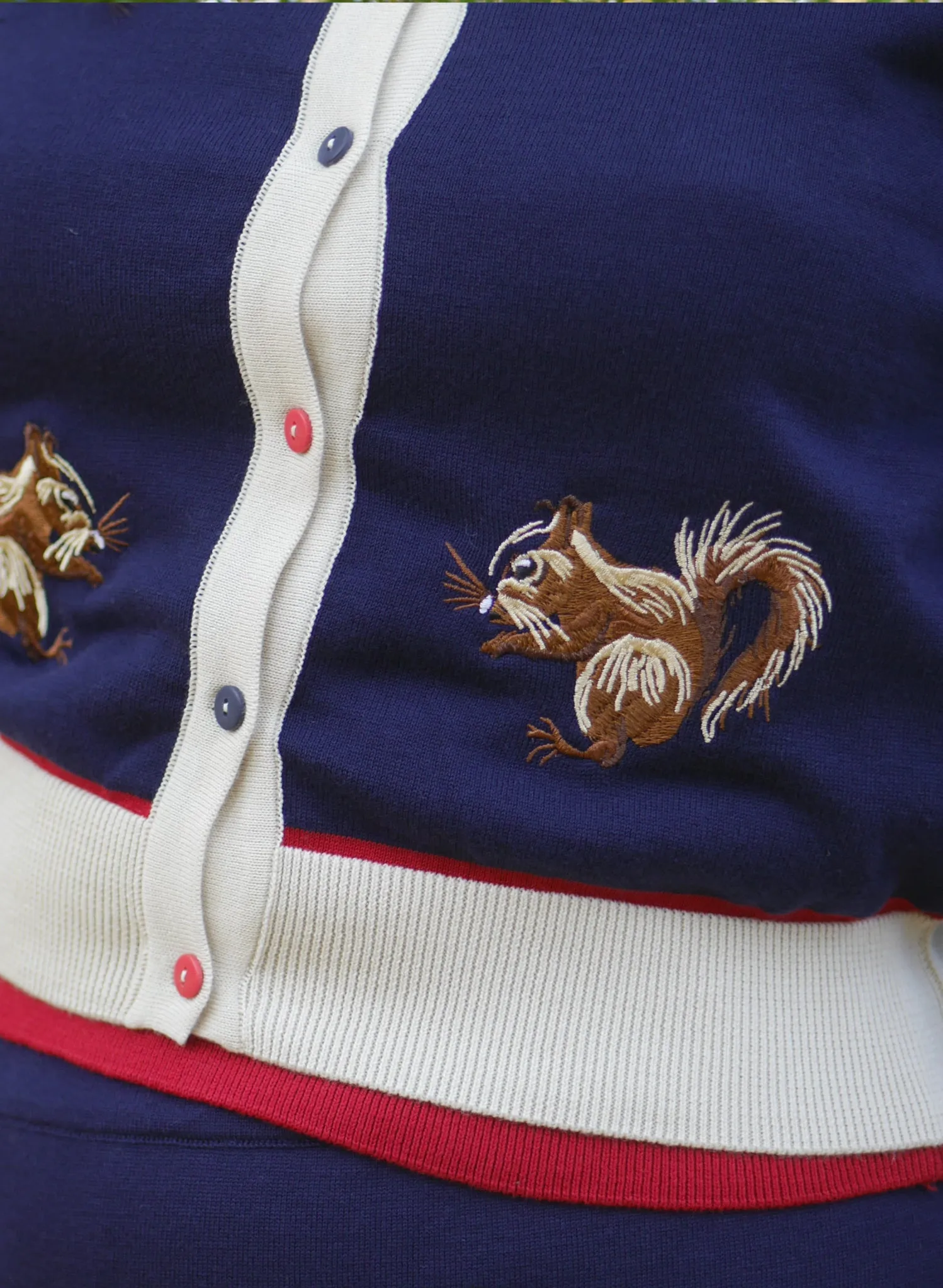 Vera - Navy Embroidered Squirrel Cardigan