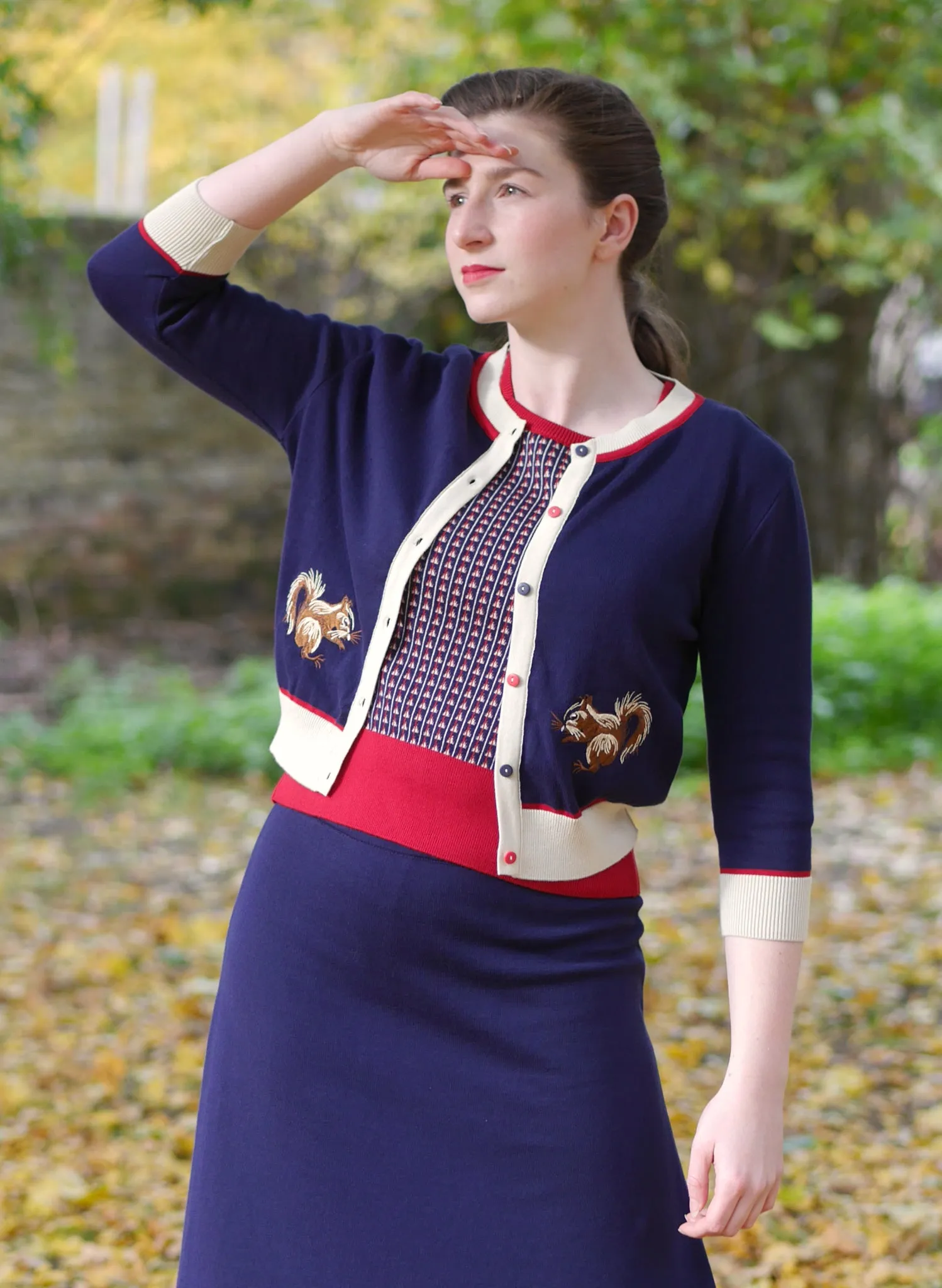 Vera - Navy Embroidered Squirrel Cardigan