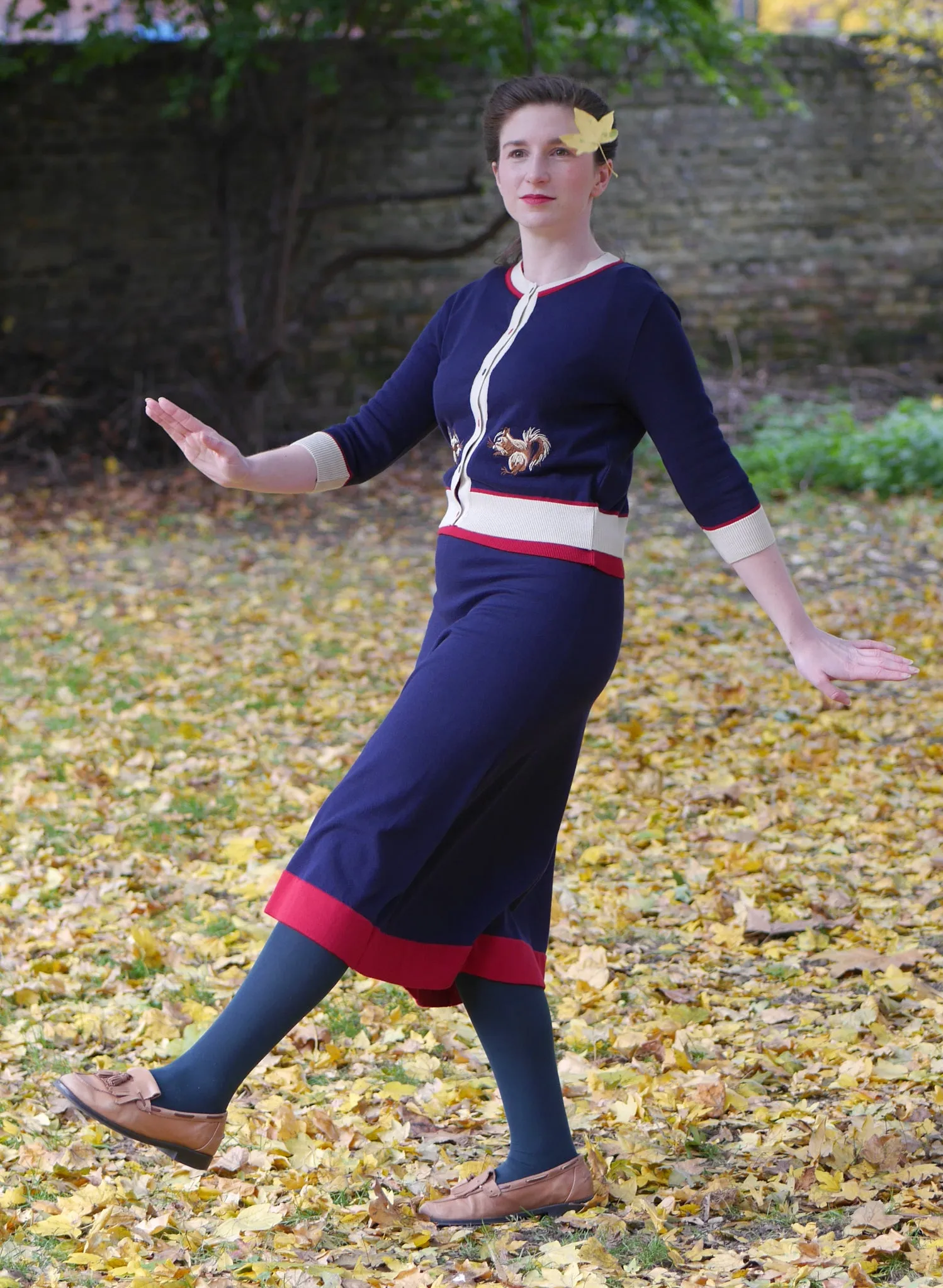 Vera - Navy Embroidered Squirrel Cardigan