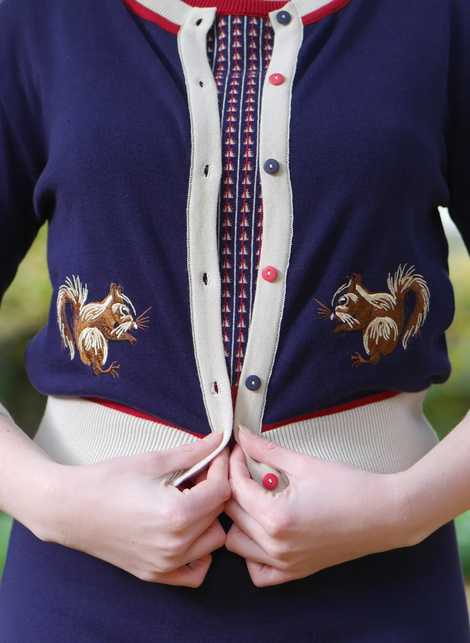 Vera - Navy Embroidered Squirrel Cardigan