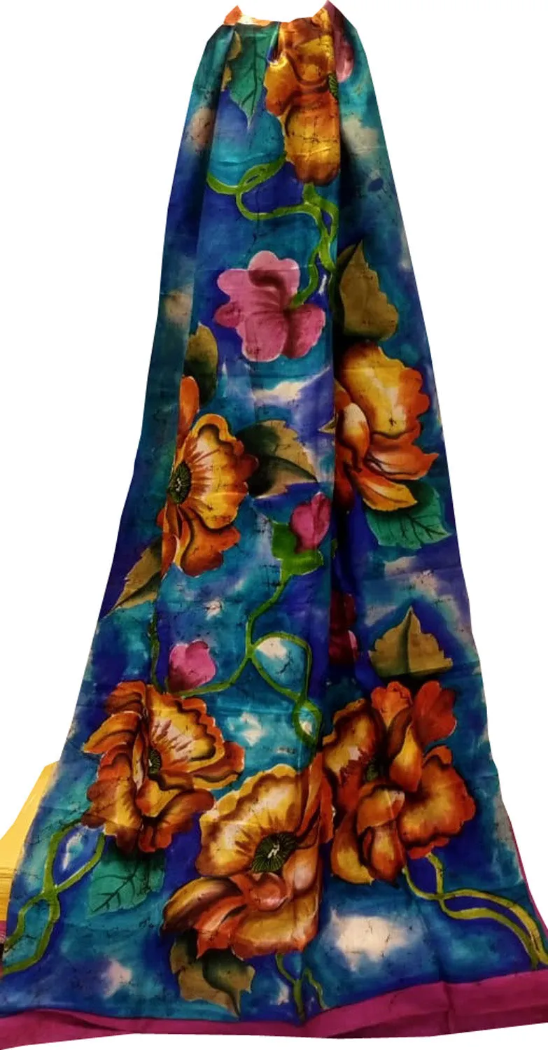 Vibrant Batik Silk Saree with Hand Painted Design