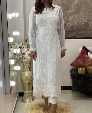 White Breezy Bliss Dyed Viscose Long Kurti