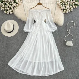 White chiffon long sleeve dress fashion dress  S188