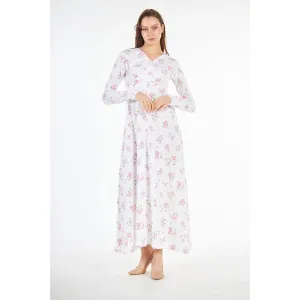White Double Breasted Floral Long Dress