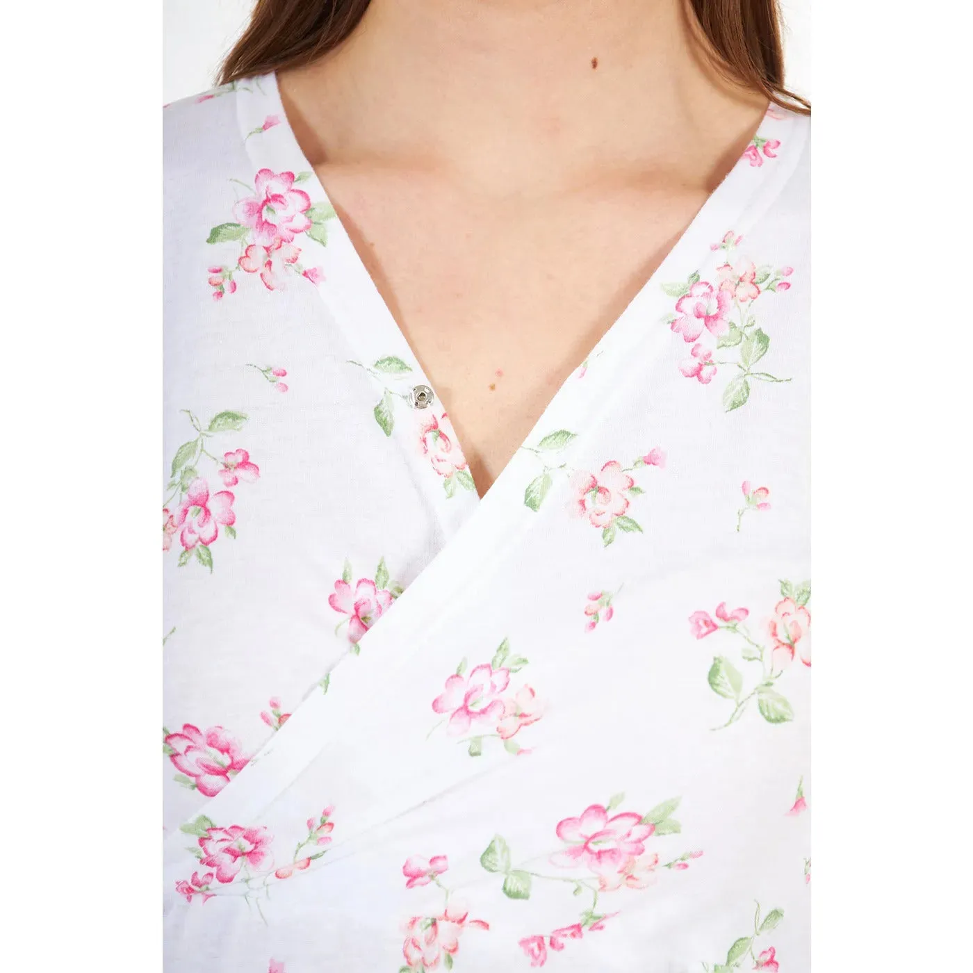 White Double Breasted Floral Long Dress