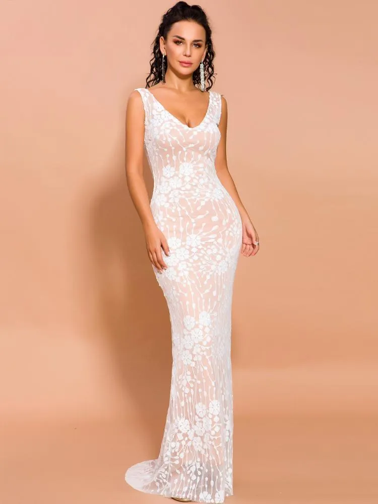 White Lace Perspective Elegant Prom Dress