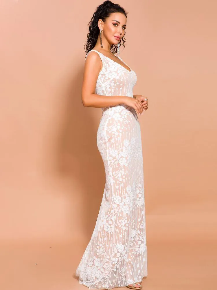 White Lace Perspective Elegant Prom Dress