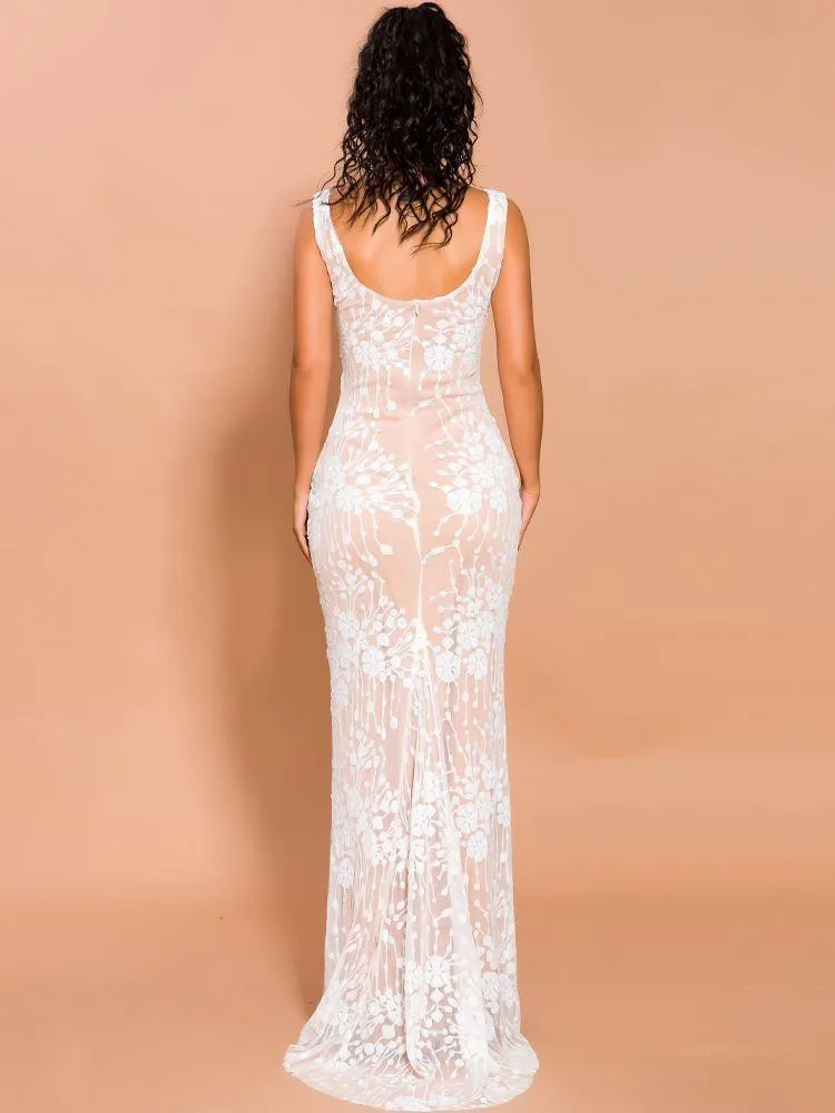 White Lace Perspective Elegant Prom Dress